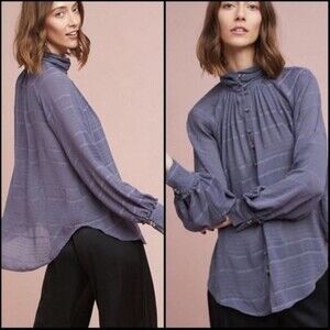 Feather Bone Victorian Rhinestone‎ Mock Neck Blouse XS